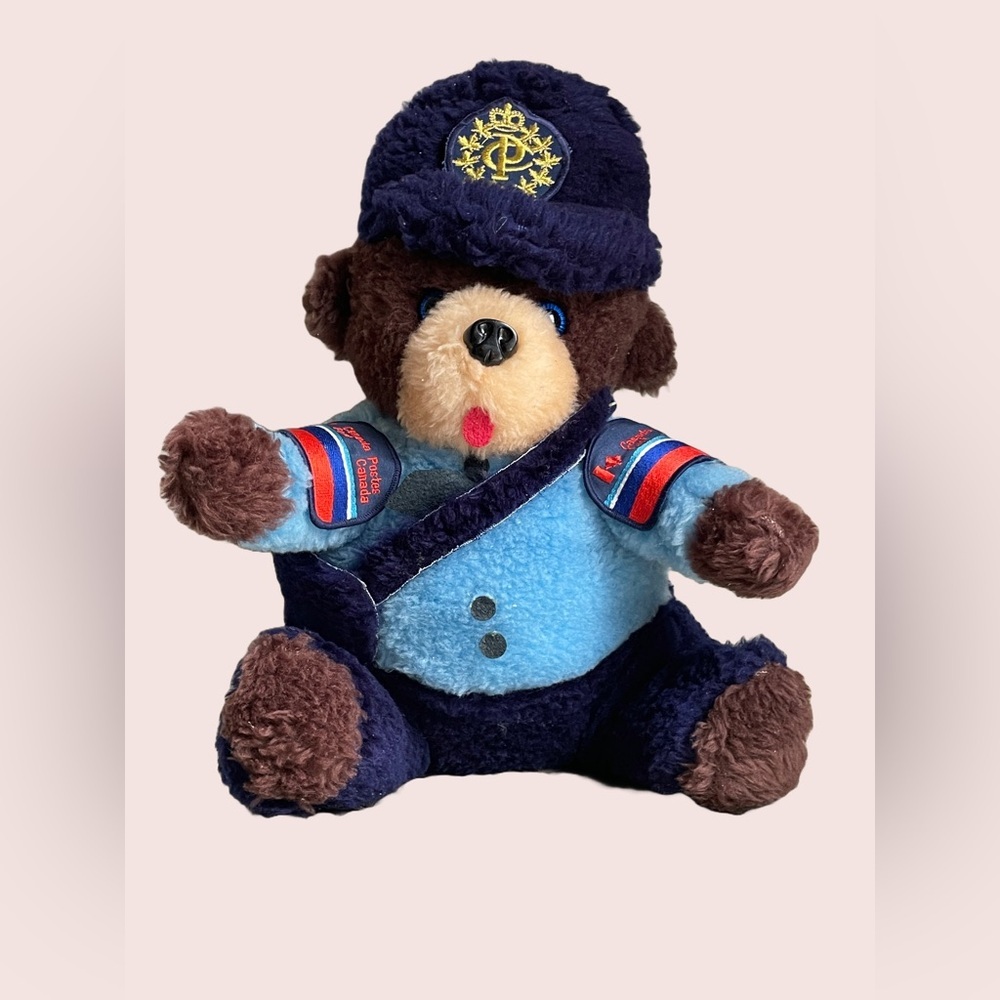 80’s 🇨🇦Canada Post- Mighty Star Plush Teddy Bear in Blue Uniform- Vintage